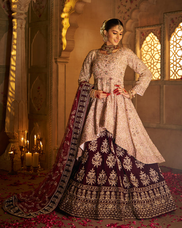 Lehenga - Wine & Light Pink 1067
